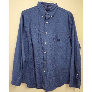 Chaps Button-Down Shirt, Size L, blue checkered